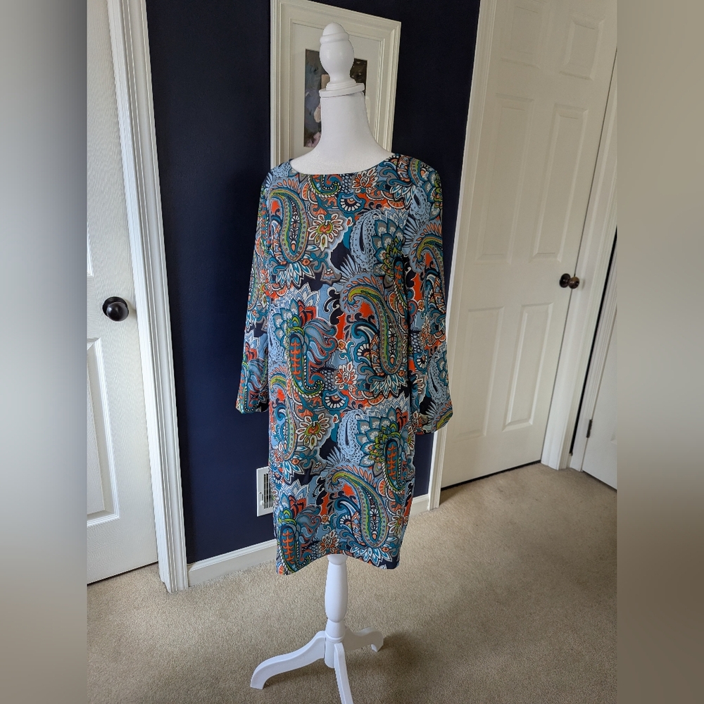 J. Crew Jules Moonglow Shift Dress Paisley 3/4 Sleeve Pullover Women’s Size 4